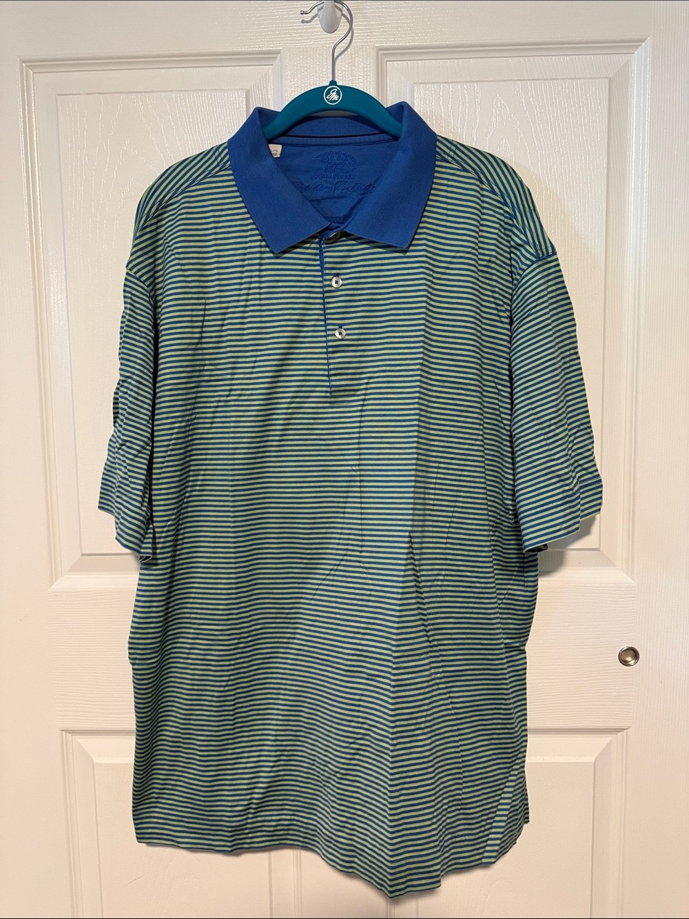 Cutter & Buck Striped Polo in Blue and Green Size XL